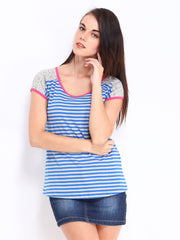 Kook N Keech Women Blue &amp; Grey Striped Top