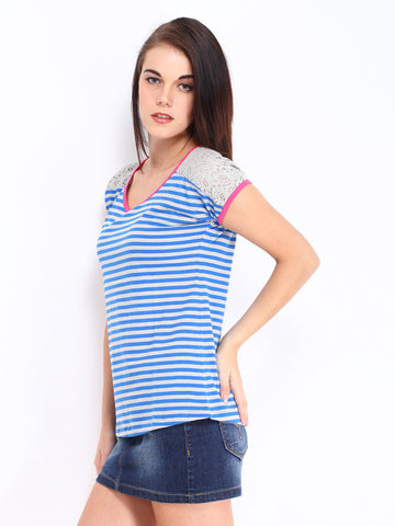 Kook N Keech Women Blue &amp; Grey Striped Top
