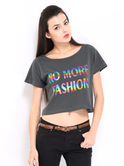 Kook N Keech Women Charcoal Grey Printed Crop Top