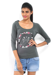 Kook N Keech Women Charcoal Grey Printed Top
