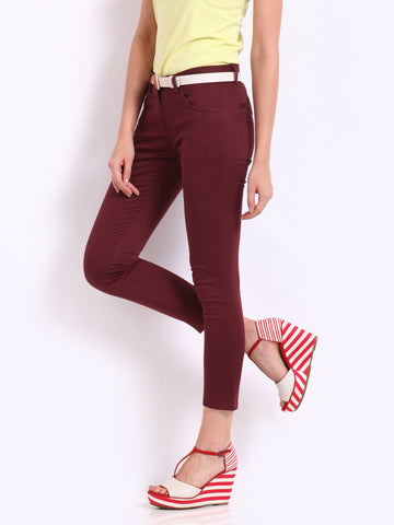 Kook N Keech Disney Women Maroon Slim Fit Cropped Trousers