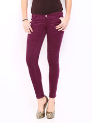 Kraus Jeans Women Magenta Slim Fit Corduroy Trousers