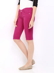 Kraus Jeans Women Pink &amp; White Dot Print Capris