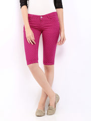Kraus Jeans Women Pink &amp; White Dot Print Capris