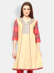 Kurtis Women Beige Embroidered Kurta