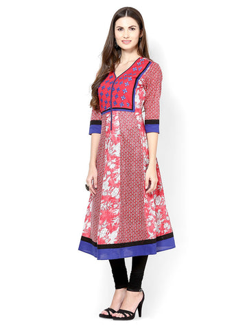 Kurtis Women Pink &amp; White Printed Anarkali Kurta