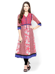 Kurtis Women Pink &amp; White Printed Anarkali Kurta