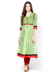 Kurtis Women Green Printed Anarkali Kurta