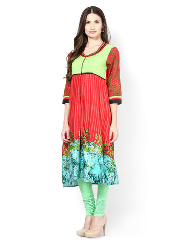 Kurtis Women Red and Green Printed Kurta