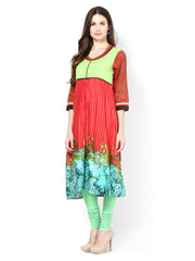 Kurtis Women Red and Green Printed Kurta