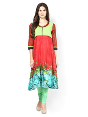 Kurtis Women Red and Green Printed Kurta