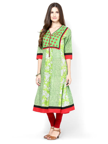 Kurtis Women Green Printed Anarkali Kurta