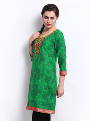 Kyla F Women Green &amp; Black Printed Kurta