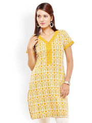 Kyla F Women Mustard Printed Kurta