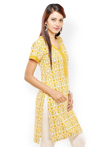Kyla F Women Mustard Printed Kurta