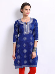 Kyla F Women Blue &amp; White Printed Kurta