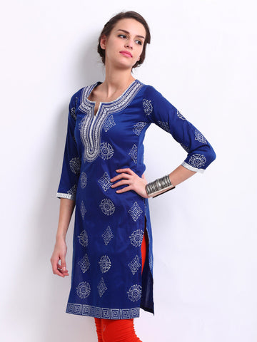 Kyla F Women Blue &amp; White Printed Kurta