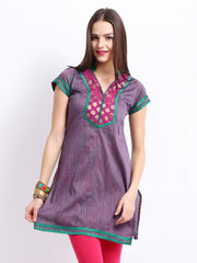 Kyla F Women Purple &amp; Green Striped Kurta