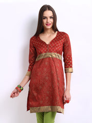 Kyla F Women Red &amp; Golden Coloured Printed Kurta