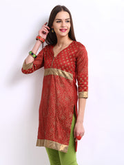 Kyla F Women Red &amp; Golden Coloured Printed Kurta