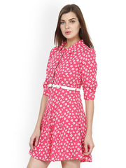 L ELEGANTAE Pink Printed Fit &amp; Flare Dress