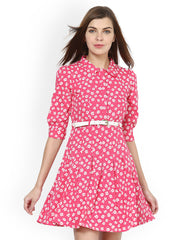 L ELEGANTAE Pink Printed Fit &amp; Flare Dress