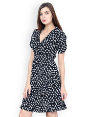 L ELEGANTAE Black &amp; White Printed Tailored Dress
