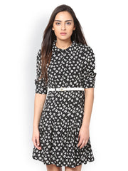L ELEGANTAE Black Floral Print Shirt Dress