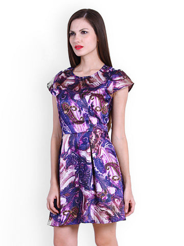 La Zoire Purple Printed Fit &amp; Flare Dress
