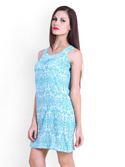 La Zoire Turquoise Blue &amp; White Printed A-Line Dress