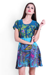 La Zoire Turquoise Blue Printed Fit &amp; Flare Dress