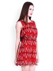 La Zoire Red Printed Fit &amp; Flare Dress
