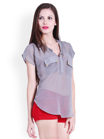 La Zoire Women Grey Sheer Top