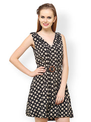 Ladybug Black Printed Fit &amp; Flare Dress