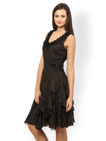 Ladybug Black Printed Fit &amp; Flare Dress
