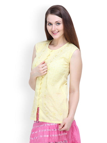 Lalana Women Yellow Embroidered Top