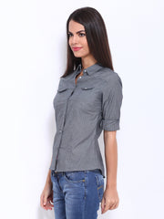 Lee Cooper Woman Grey Striped Shirt