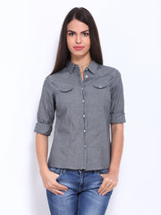 Lee Cooper Woman Grey Striped Shirt