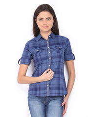 Lee Cooper Women Blue Checked Casual Shirt