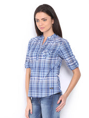 Lee Cooper Women Blue Checked Top