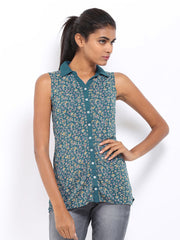 Lee Cooper Women Teal Blue Floral Print Top