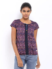 Lee Cooper Women Navy &amp; Pink Floral Print Top