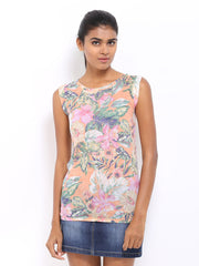 Lee Cooper Women Peach Coloured Printed Top