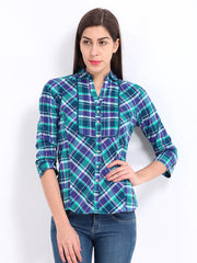 Lee Cooper Women Blue &amp; Green Checked Casual Shirt