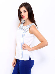 Lee Cooper Women White Embroidered Top