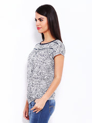 Lee Cooper Women White &amp; Navy Printed Top