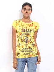 Lee Cooper Women Yellow Printed T-shirt
