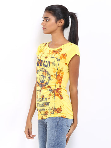 Lee Cooper Women Yellow Printed T-shirt