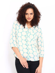 Lee Women Beige &amp; Blue Printed Shirt