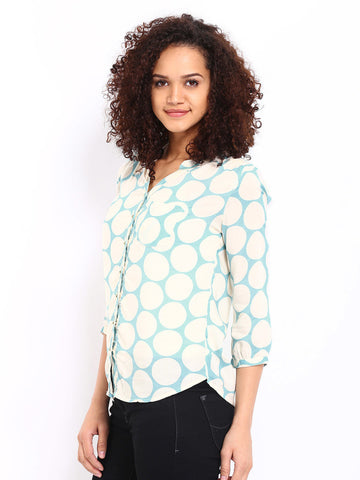 Lee Women Beige &amp; Blue Printed Shirt